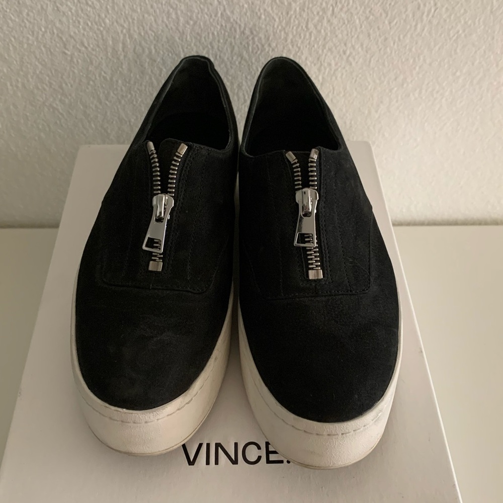 Vince Black suede zipper platforms
